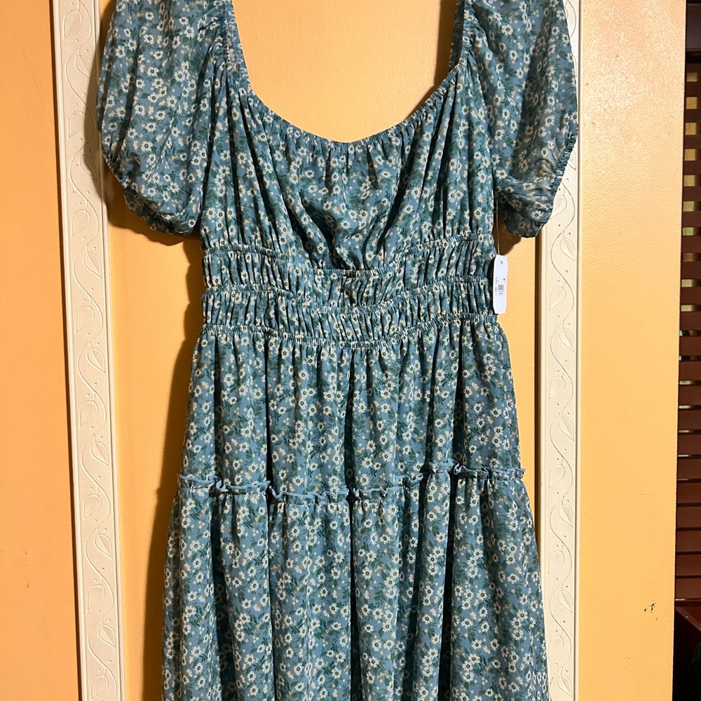 Altar'd State Green and White Smocked Midi Sundress NWT